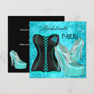 Bachelorette Party Teal Blue Hi heel Shoes Invitation