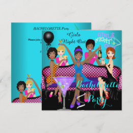 Bachelorette Party Teal Pink Fun Girls Cocktails 4 Invitation