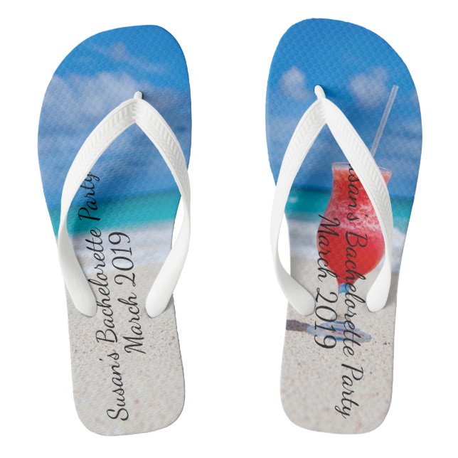 Bachelorette Party Tropical Beach Drink Cruise Flip Flops (Footbed)