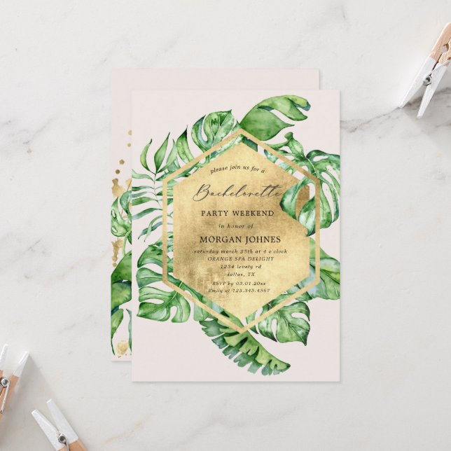 Bachelorette Party Tropical Foliage Invitation (Front/Back In Situ)