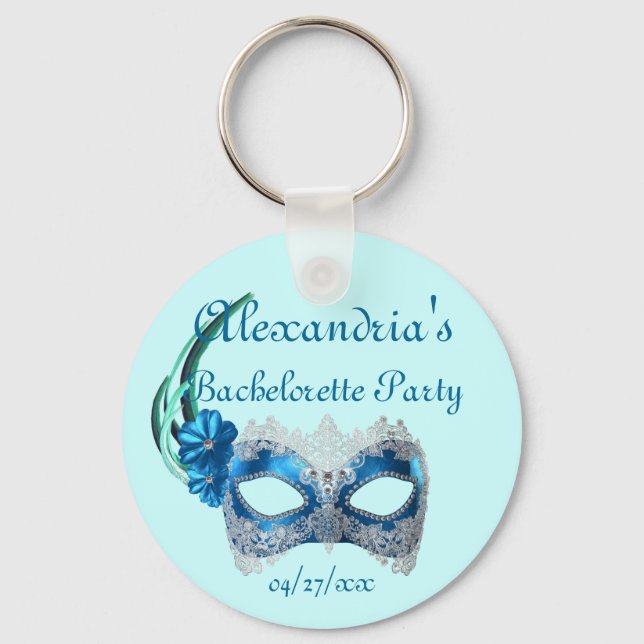 "Bachelorette Party" - Turquoise Mask Key Ring (Front)