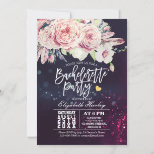Bachelorette Party Watercolor Boho Floral Feather Invitation