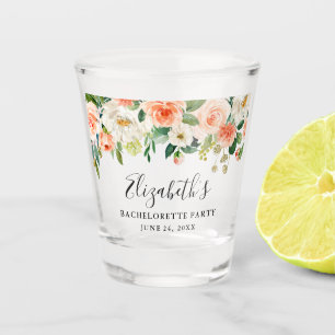 Bachelorette Party Watercolor Coral Floral Shot Glass