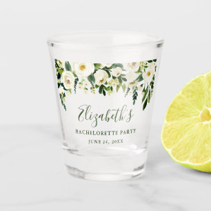 Bachelorette Party Watercolor Green Floral Shot Glass