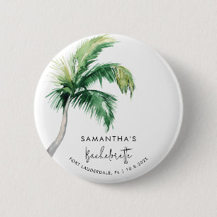 Bachelorette Party Watercolor Tropical Palm Tree 6 Cm Round Badge