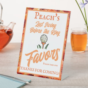 Bachelorette Party Wedding Golfing Peach Orange Pedestal Sign