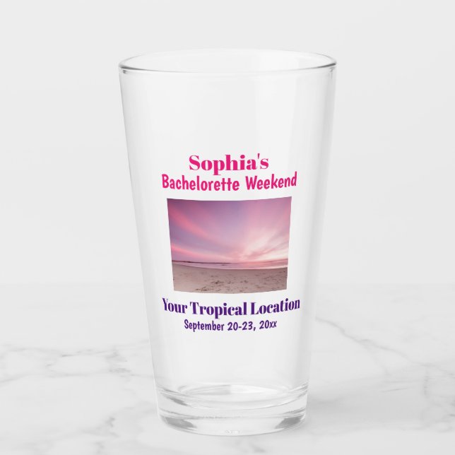 Bachelorette Party Wedding Tropical Beach Trip Glass (Front)