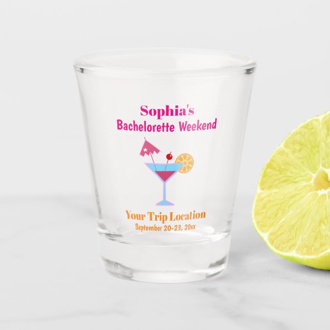 Bachelorette Party Weekend Getaway Trip Wedding Shot Glass (Front)