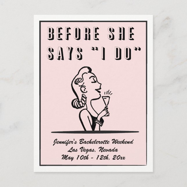 Bachelorette Party Weekend Save The Date Announcement Postcard (Front)