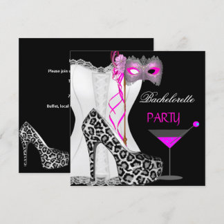 Bachelorette Party White Corset Pink Leopard Invitation