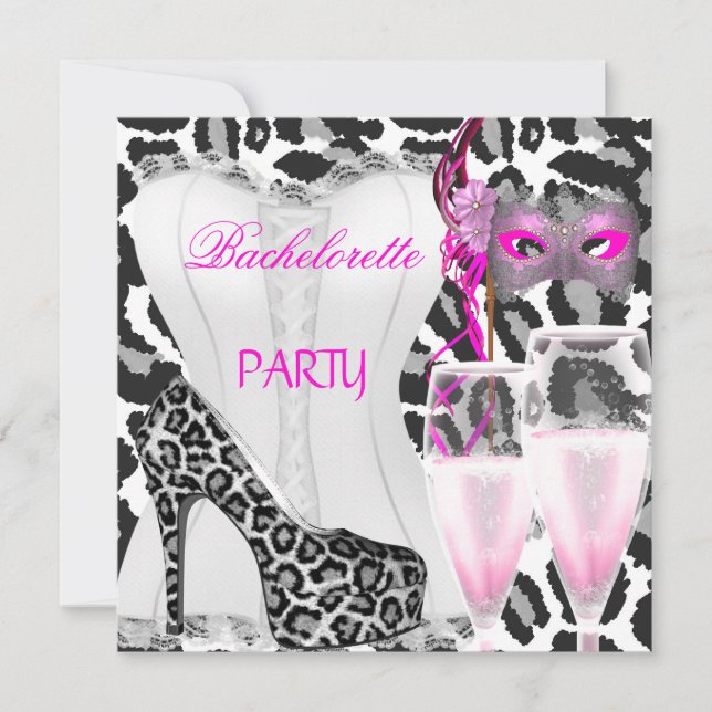 Bachelorette Party White Corset Pink Leopard Invitation (Front)