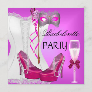 Bachelorette Party White Corset Pink Shoes Mask Invitation