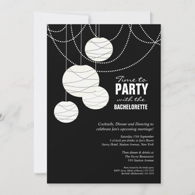 Bachelorette Party White Wedding Lanterns Invite (Front)