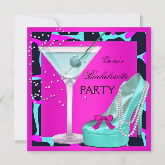 Bachelorette Party Wild Hot Pink Teal Aqua Invitation (Front)
