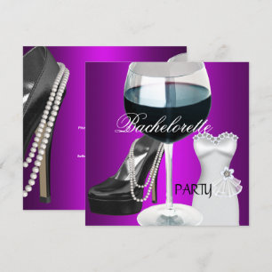 Bachelorette Party Wine Magenta Black Dress Invitation