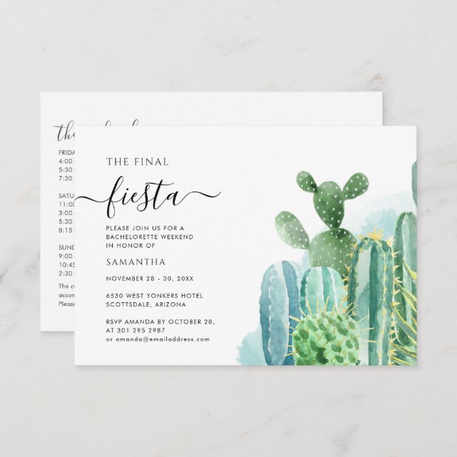 Bachelorette Party with Itinerary Cacti Succulents Invitation (Front/Back)