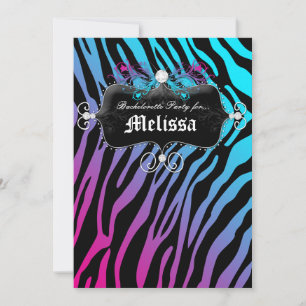 Bachelorette Party Zebra Purple Pink Blue Jeweller Invitation
