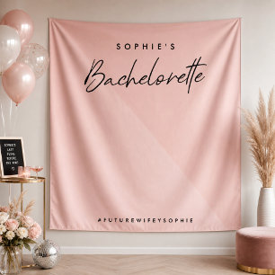 Bachelorette Peach Pink Minimal Photo Backdrop Tapestry