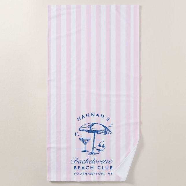 Bachelorette Pink & Blue Modern Beach Towel (Front)