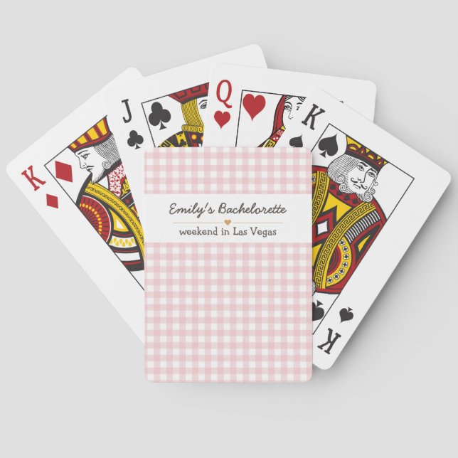 Bachelorette Pink Gingham Pattern Playing Cards (Back)