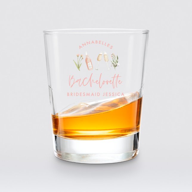 Bachelorette pink girly cocktail elegant floral shot glass (Creator Uploaded)