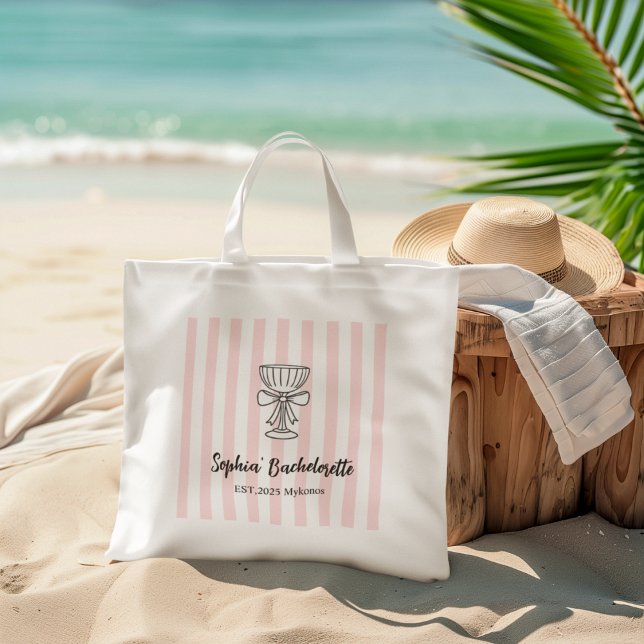 Bachelorette  Pink Stripes | Personalised  Tote Bag (Creator Uploaded)