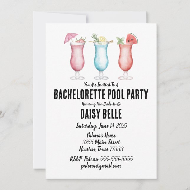 Bachelorette Pool Party Invitation (Front)