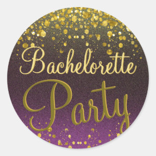 Bachelorette Purple and Gold Confetti Classic Round Sticker