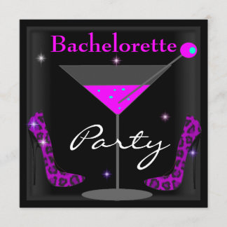 Bachelorette Purple Pink Black Martini Shoes Invitation