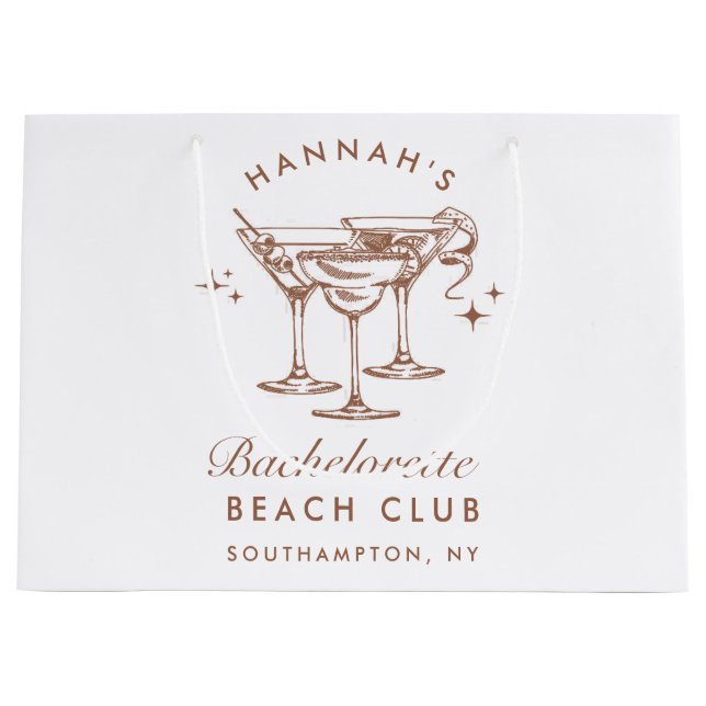 Bachelorette Retro Brown Cocktail Large Gift Bag (Front)