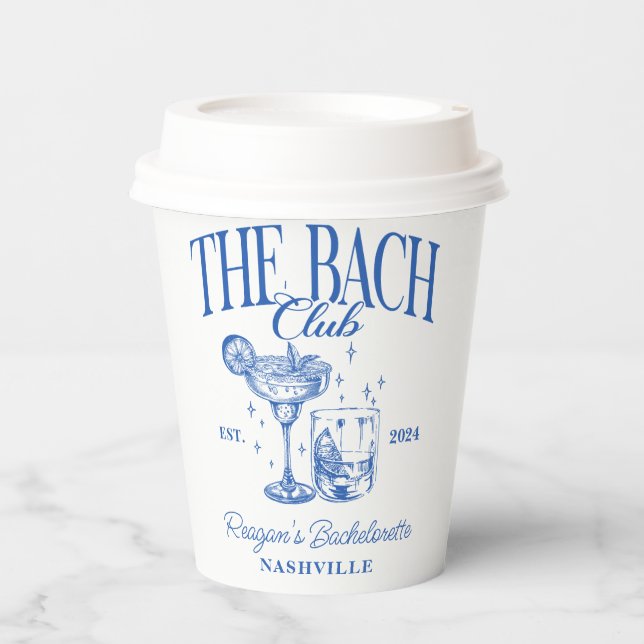 Bachelorette Retro Cocktail Blue Custom Paper Cups (Front)