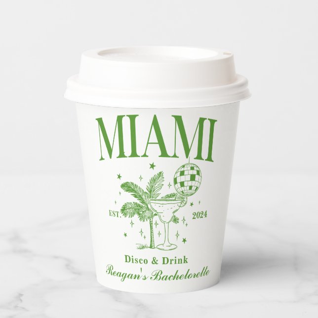 Bachelorette Retro Cocktail Green Custom Paper Cups (Front)