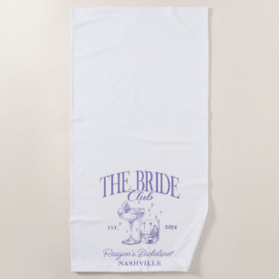 Bachelorette Retro Cocktail Purple Bride Beach Towel