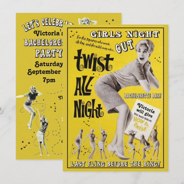 Bachelorette Retro Dance Party Invitations (Front/Back)