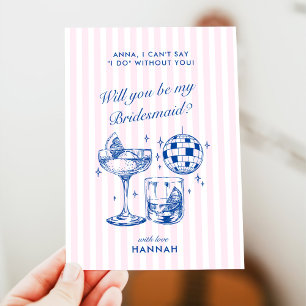 Bachelorette Retro Disco Cocktail Blue & Pink Invitation