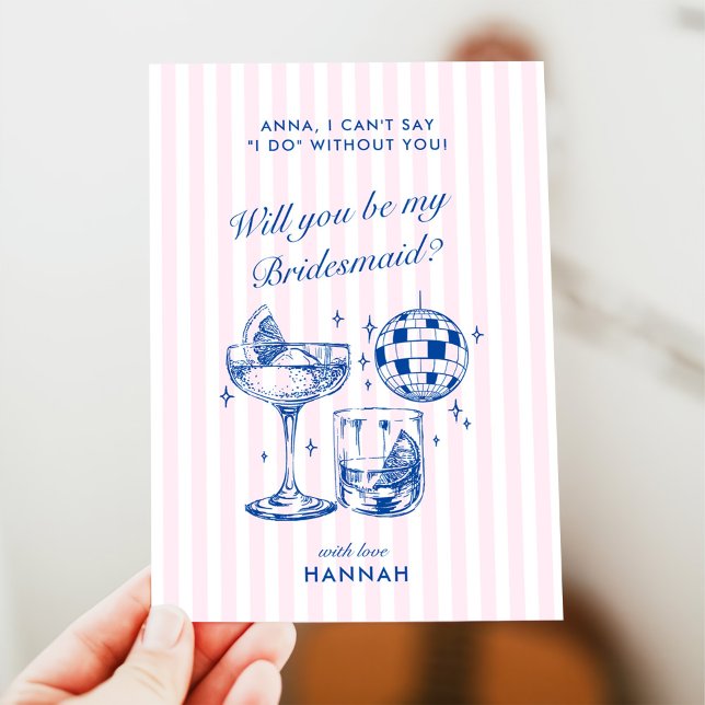 Bachelorette Retro Disco Cocktail Blue & Pink Invitation (Creator Uploaded)