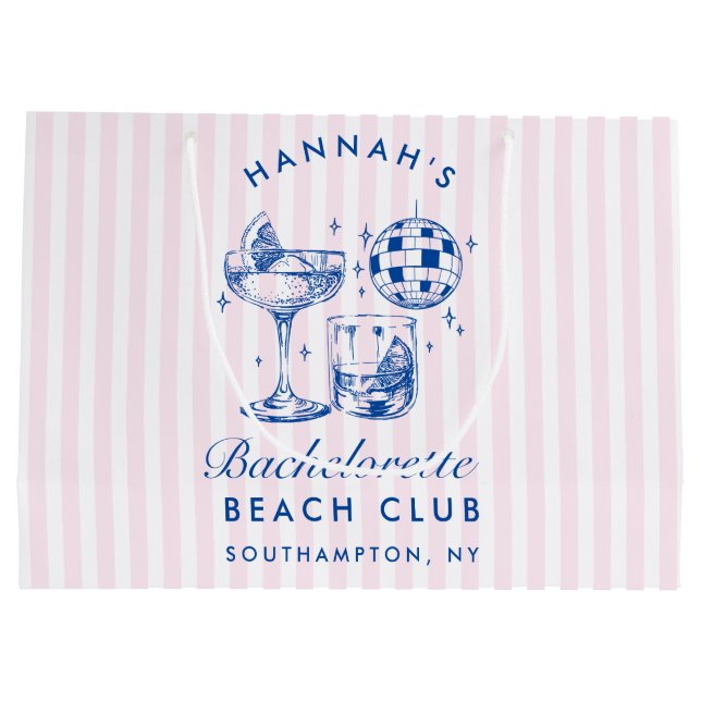 Bachelorette Retro Disco Cocktail Blue & Pink Large Gift Bag (Back)