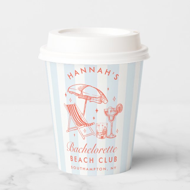 Bachelorette Retro Modern Blue & Orange Stripes Paper Cups (Front)