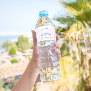 Bachelorette Retro Modern Navy & Pink Personalised Water Bottle Label