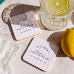 Bachelorette Retro Modern Pink & Navy Coaster<br><div class="desc">Bring coastal flair to every cocktail with these personalised striped bachelorette party coasters. The light pink and white background paired with navy typography adds a playful preppy touch — perfect for poolside drinks, brunch setups, or beach house gatherings. Customise with the bride’s name, location, or date to match your weekend...</div>