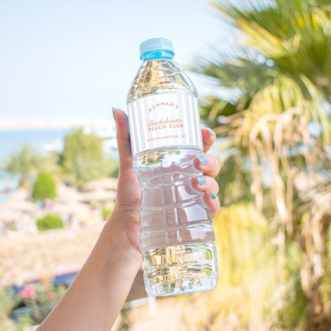 Bachelorette Retro Modern Red & Blue Personalised Water Bottle Label (Bachelorette Retro Modern Red & Blue Personalized Water Bottle Label)