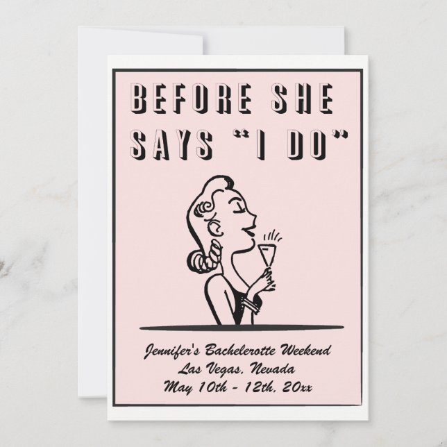 Bachelorette Retro Pink Bridesmaid Hen Party  Invitation (Front)