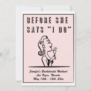 Bachelorette Retro Pink Bridesmaid Hen Party  Invitation