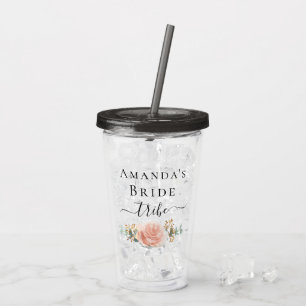 Bachelorette rose gold floral bride tribe acrylic tumbler