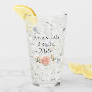 Bachelorette rose gold floral bride tribe party glass