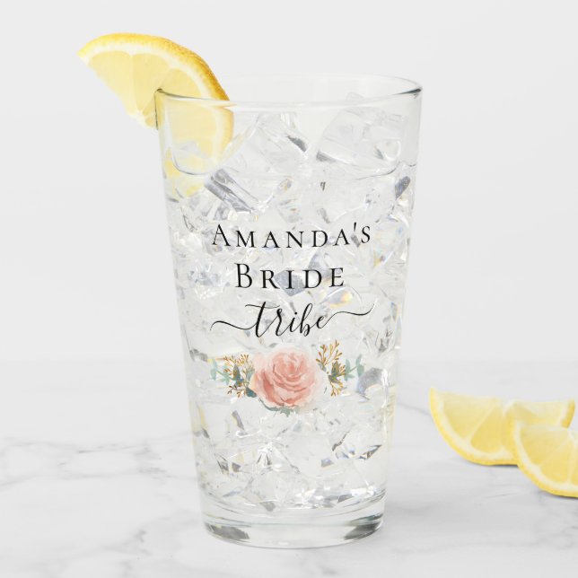Bachelorette rose gold floral bride tribe party glass (Front Ice)