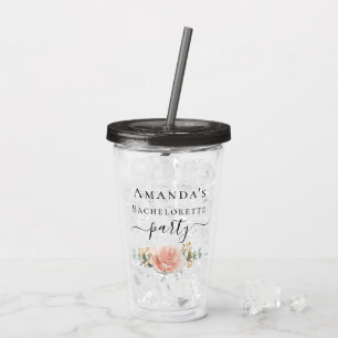 Bachelorette rose gold floral eucalyptus greenery acrylic tumbler