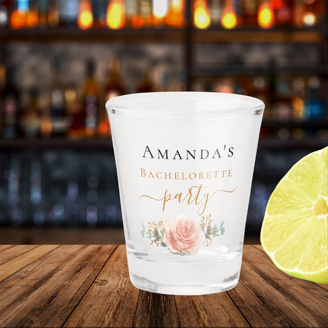 Bachelorette rose gold floral eucalyptus greenery shot glass (Creator Uploaded)