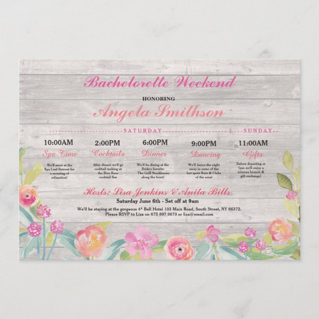 Bachelorette Rustic Bridal Shower Itinerary Coral Programme (Front)