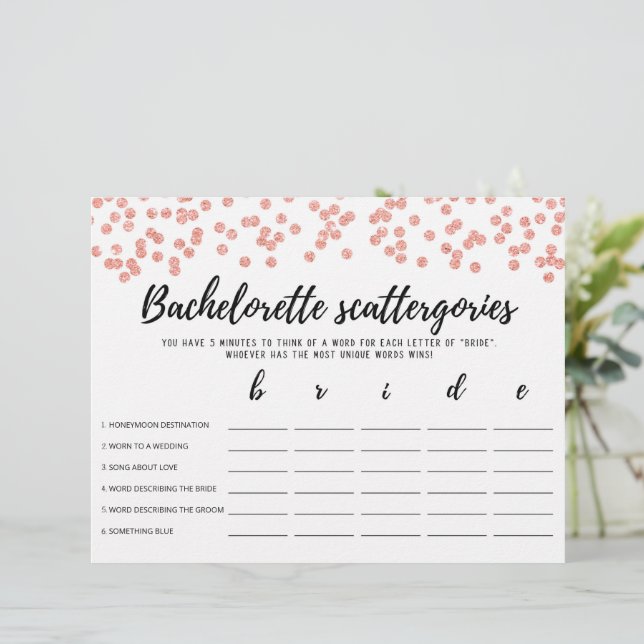 Bachelorette Scattergories editable Bridal game (Standing Front)